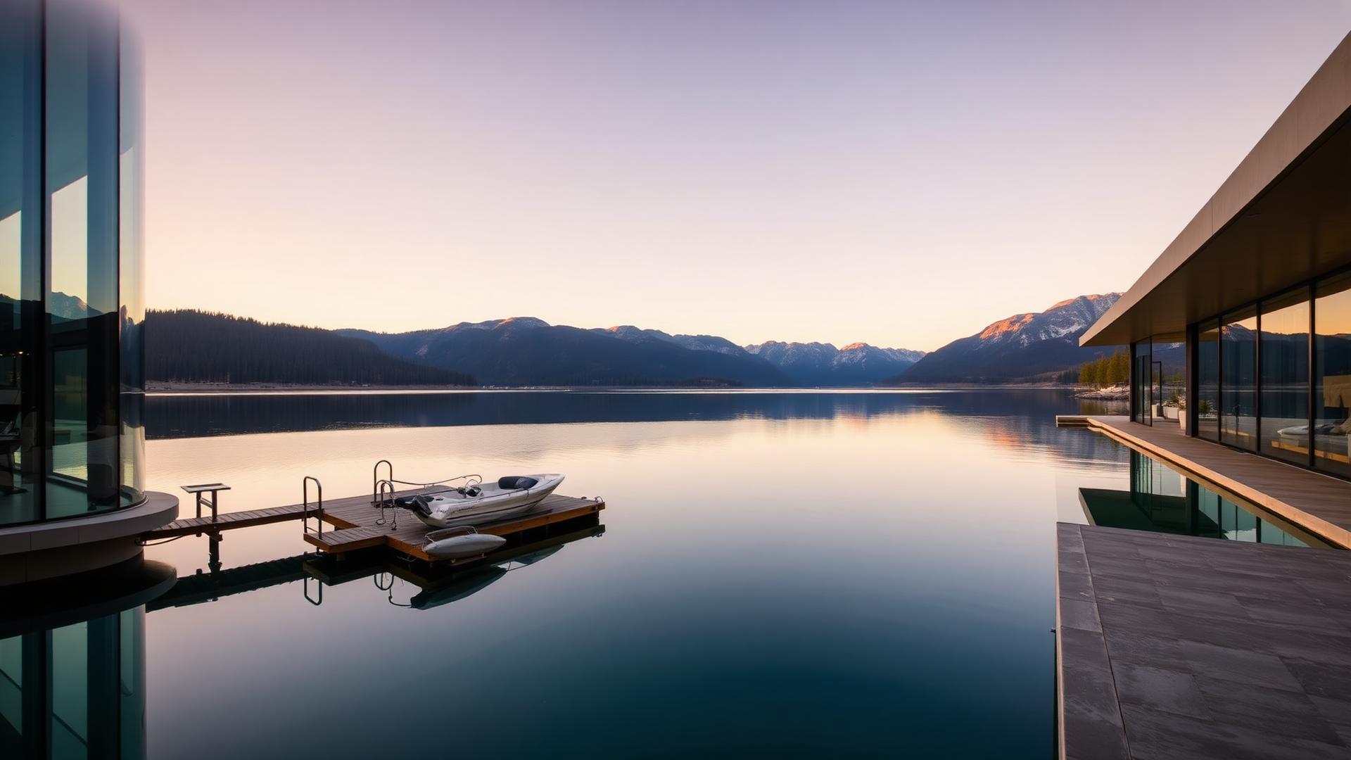 The Alpenglow — modern lakefront estate at golden hour on Lake Tahoe's East Shore